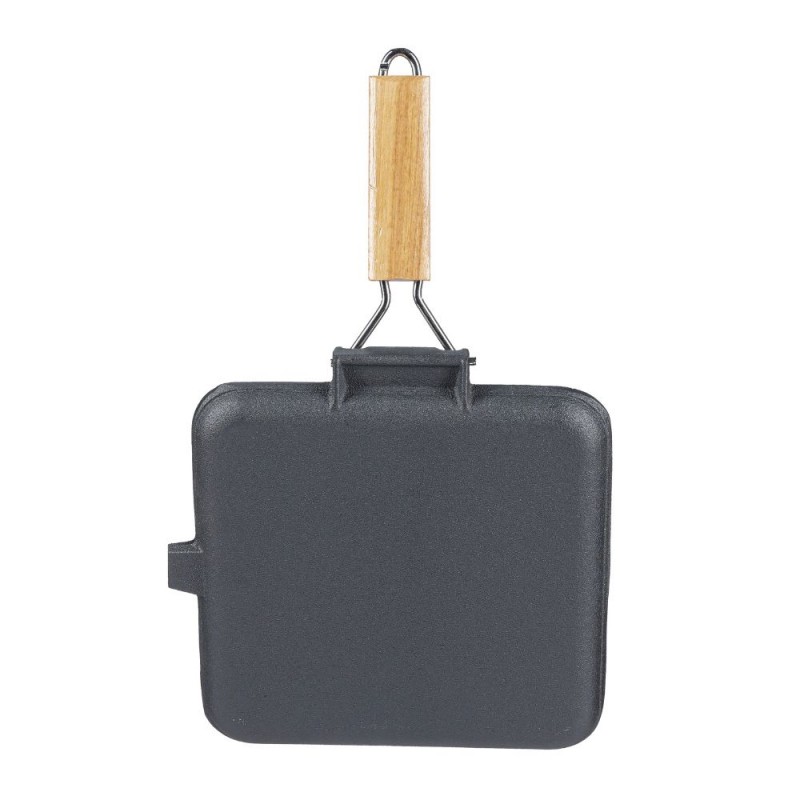 Gjutjärnspanna grill med fällbart handtag i trä, 24x24 cm |  |  |