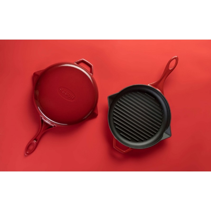 Emaljerad gjutjärnspanna grill Hosse, Rubin, Ф28cm | Gjutjärnspanna grill | Gjutjärnspanna |